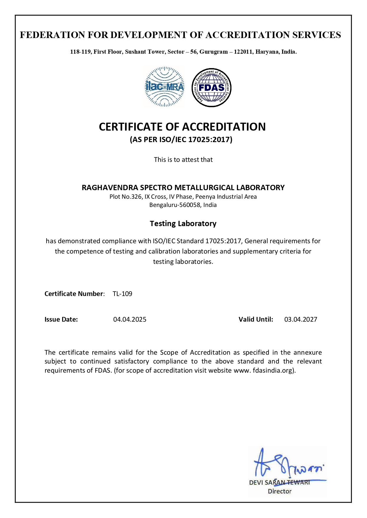 FDAS Certificate